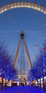 Shine,Light,Evening,Cities,City,Ferris Wheel,Attraction