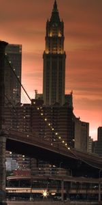 Shine,Light,Skyscrapers,Bridge,Sunset,New York,Cities