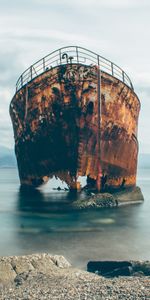 Shore,Bank,Destroyed,Ruined,Miscellanea,Rusty,Miscellaneous,Sea,Ship