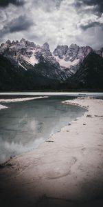 Montañas,Lago,Orilla,Banco,Naturaleza,Nubes