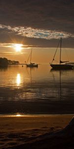 Shore,Bank,Outlines,Evening,Sailboats,Nature,Sunset,Stump,Beach