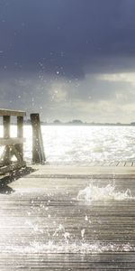 Shore,Bank,Pier,Bridge,Gleam,Nature,Glare,Spray