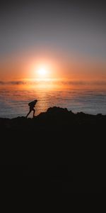 Shore,Bank,Silhouette,Human,Person,Water,Sunset,Loneliness,Dark