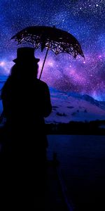 Silhouette,Starry Sky,Universe,Dark,Umbrella