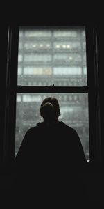 Silhouette,Window,View,Loneliness,Dark,Girl