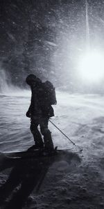 Skier,Skiing,Night,Snow,Silhouette,Sports