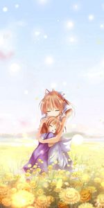 Nuages,Domaine,Tendresse,Champ,Sky,Fille,Embrasser,La Fille,Anime