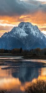 Sky,Clouds,Mountain,Top,Vertex,Lake,Nature,Sunset,Landscape