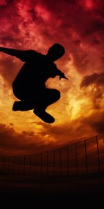 Sky,Clouds,Parkour,Fence,Dark,Silhouette,Bounce,Jump