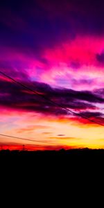 Sky,Clouds,Pillar,Post,Wire,Sunset,Wires,Dark