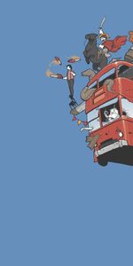 Sky,Vol,Bus,Animaux,Autobus,Comique,Bande Dessinée,Vecteur