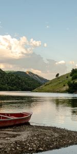 Colline,Lac,Sky,Côte,Un Bateau,Nature,Bateau