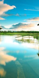 Sky,Lake,Reflection,Azure,Lodge,Nature,Small House,Calmness,Tranquillity