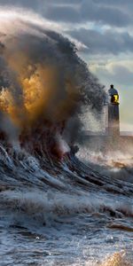 Sky,Lighthouse,Nature,Waves,Spray