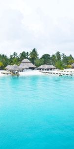 Gazebos,Bleu Azur,Azur,Plutôt Nuageux,Couvert,Recours,Nature,Jetée,Île,Sky,Palms,Tropiques,Personnes