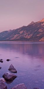 Sky,Mountain,Lake,Shore,Bank,Reflection,Nature,Stones