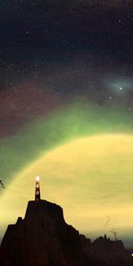 Sky,Mountain,Shine,Light,Lighthouse,Abstract,Picture,Drawing