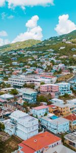 Ciudades,Cielo,Montaña,Ee Uu,Elevación,Charlotte Amalie,Islas Virgenes,Islas Vírgenes,Casas,Estados Unidos