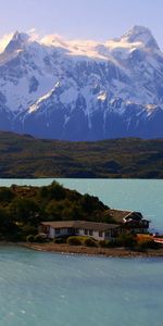 Sky,Mountains,Bridge,Track,Trace,Nature,Island,Houses