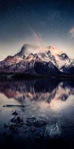 Sky,Mountains,Lake,Reflection,Stones,Nature