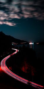 Sky,Mountains,Night,Road,Turn,Dark