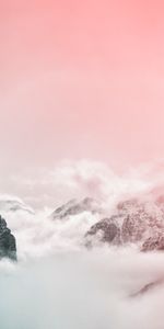 Sky,Mountains,Pink,Clouds,Fog,Nature,Vertex,Tops