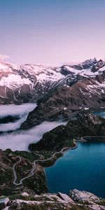 Montagnes,Roches,Snowbound,Nature,Les Rochers,Neige,Lac,Couvert De Neige,Sky