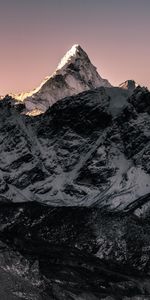 Sky,Mountains,Rocks,Snow Covered,Snowbound,Slope,Snow,Nature