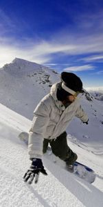 Sky,Mountains,Snow,Snowboarder,Snowboard,Sports