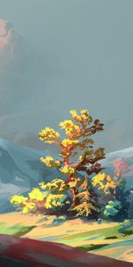 Sky,Mountains,Trees,Forest,Art