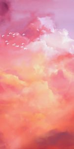 Sky,Pink,Flock,Art,Birds