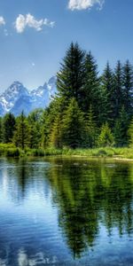 Sky,Reflection,Mountains,Lake,Nature,Trees,Water