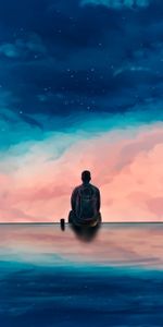 Sky,Reflection,Silhouette,Human,Person,Clouds,Art