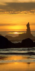 Naturaleza,Puesta Del Sol,Cielo,Mar,Arena,Las Rocas,Rocas,Oregón,Playa