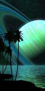 Sky,Shine,Light,Palms,Saturn,Planet,Abstract