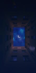 Sky,Stars,Building,Bottom View,Night,Dark,Moon