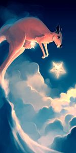 Sky,Stars,Clouds,Art,Kangaroo