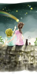 Sky,Stars,Miscellanea,Miscellaneous,Picture,Children,Girl,Drawing