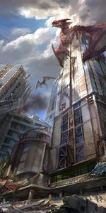 Skyscrapers,City,Destruction,Dragons,Fantasy