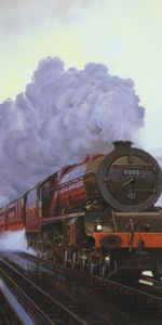 Smoke,Winter,Snow,Train,Painting,Canvas,Art