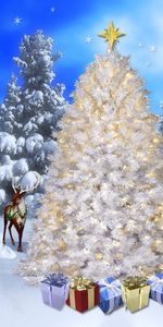 Snow,Fir Trees,Deers,Forest,Holiday,Presents,Gifts,Holidays,Snowflakes