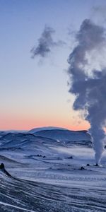 Snow,Hills,Cloud,Steam,Geyser,Nature