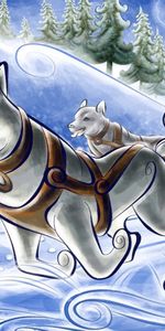 Snow,Run,Carriage,Cart,Running,Team,Dogs,Art,Picture,Drawing