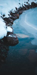 Naturaleza,Hielo,Orilla,Banco,Congelado,Stones,Nieve