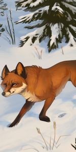 Forêt,Neige,Hiver,Un Renard,Renard,Art