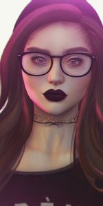 Perçant,Lunettes,Visage,Fille,Art,3D