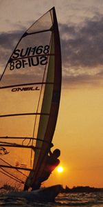 Coucher De Soleil,Mer,Planche À Voile,Sport,Paysage,Personnes