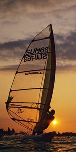 Puesta Del Sol,Windsurf,Mar,Deportes