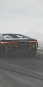 Ламборджини (Lamborghini),Lamborghini Centenario,Трасса,Вид Сзади,Спорткар,Туман,Черный,Тачки (Cars)