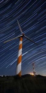 Starry Sky,Long Exposure,Design,Wind Turbine,Dark,Glow,Night,Construction